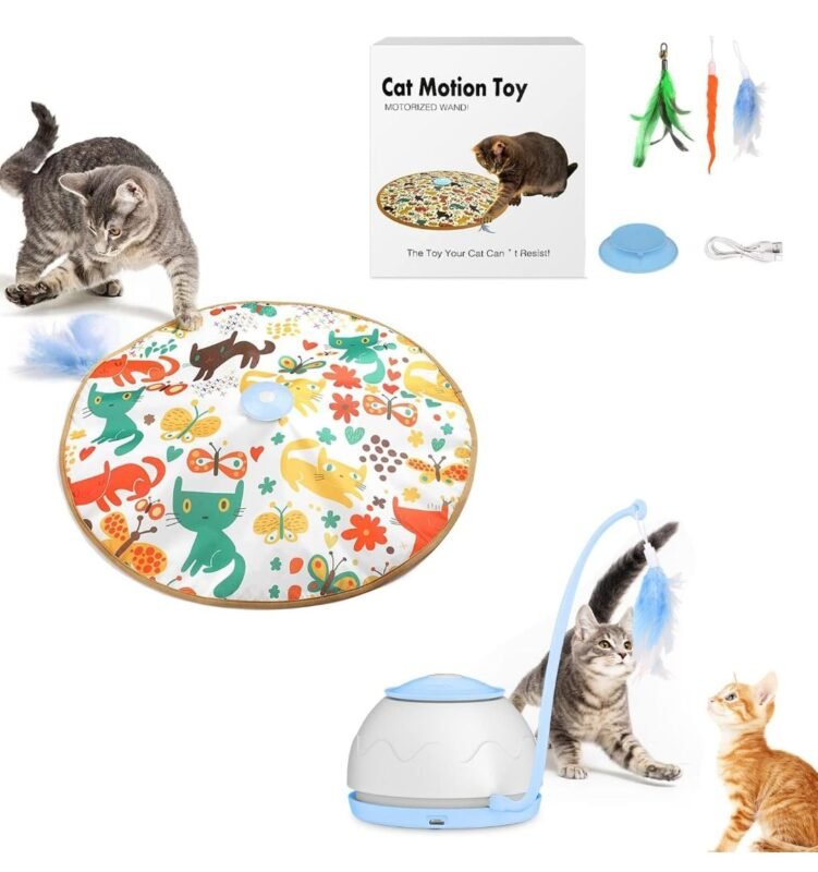 Cat Motion Toy Automatic Motorized Wand with Interactive Play Mat & Feather Teasers - Image 1